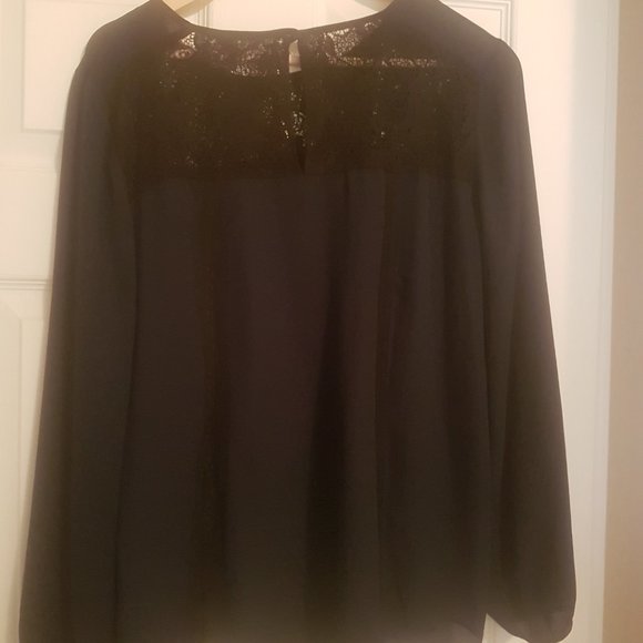 Blouse, Dark navy with a lace motif - Picture 1 of 11